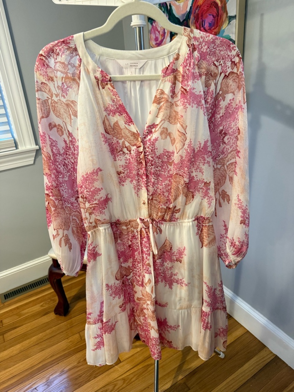 LC Lauren Conrad Pink Floral Tiered Mini Dress